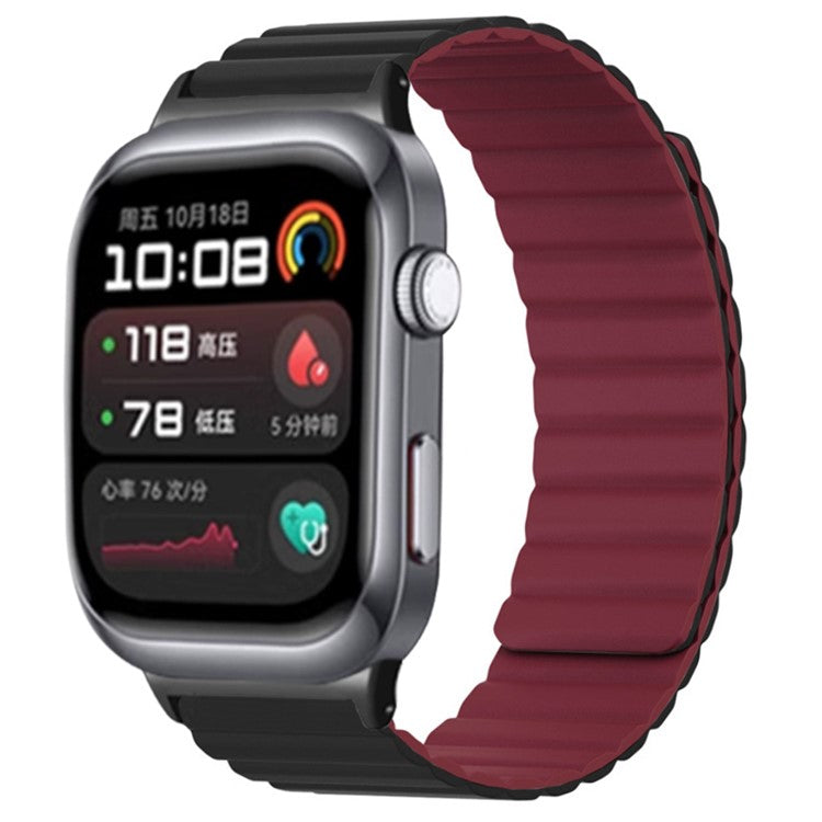 For Huawei Watch D2 Silicone Watch Band Magnetic Replacement Strap - Black / Wine Red