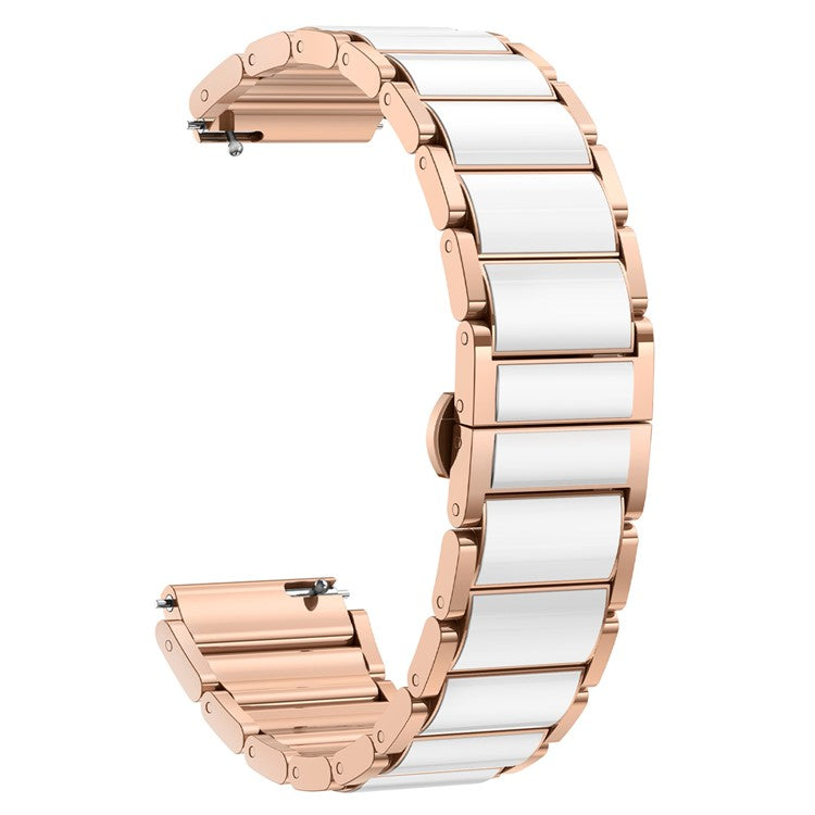 18mm Ceramic Metal Watch Band For Huawei Watch GT 5 Pro 42mm  /  GT 5 41mm  /  GT 4 41mm Quick Release Butterfly Clasp Strap - White  /  Rose Gold