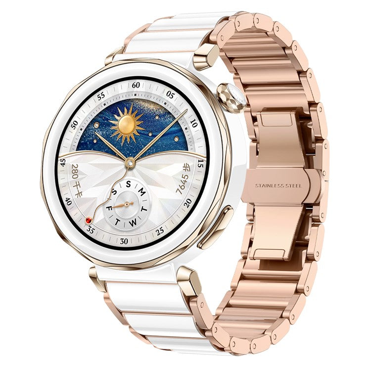 18mm Ceramic Metal Watch Band For Huawei Watch GT 5 Pro 42mm  /  GT 5 41mm  /  GT 4 41mm Quick Release Butterfly Clasp Strap - White  /  Rose Gold