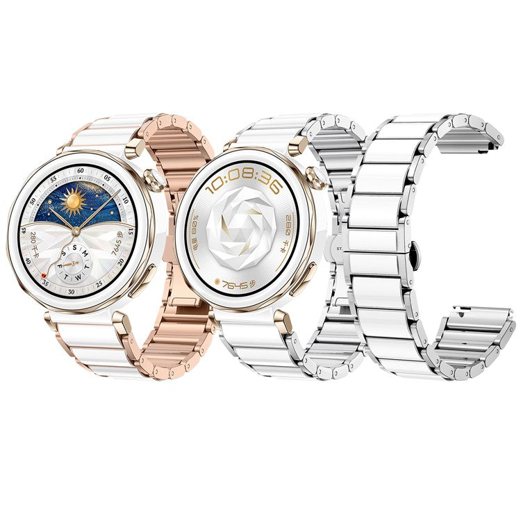 18mm Ceramic Metal Watch Band For Huawei Watch GT 5 Pro 42mm  /  GT 5 41mm  /  GT 4 41mm Quick Release Butterfly Clasp Strap - White  /  Rose Gold