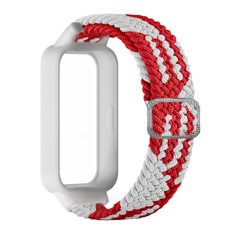 For Xiaomi Smart Band 9 Active / Redmi Band 3 Woven Nylon Strap Snap-On Case Watch Band - Red+White