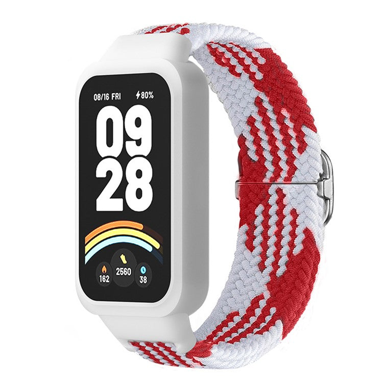 For Xiaomi Smart Band 9 Active / Redmi Band 3 Woven Nylon Strap Snap-On Case Watch Band - Red+White
