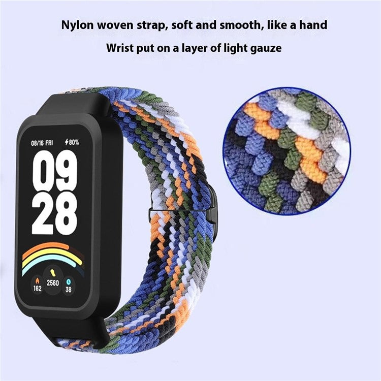 For Xiaomi Smart Band 9 Active / Redmi Band 3 Woven Nylon Strap Snap-On Case Watch Band - Red+White