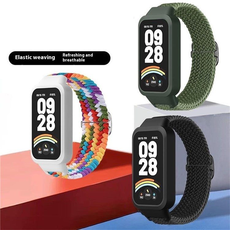 For Xiaomi Smart Band 9 Active / Redmi Band 3 Woven Nylon Strap Snap-On Case Watch Band - Red+White