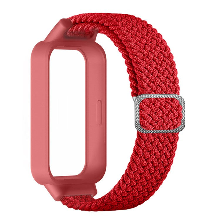 For Xiaomi Smart Band 9 Active / Redmi Band 3 Woven Nylon Strap Snap-On Case Watch Band - Red