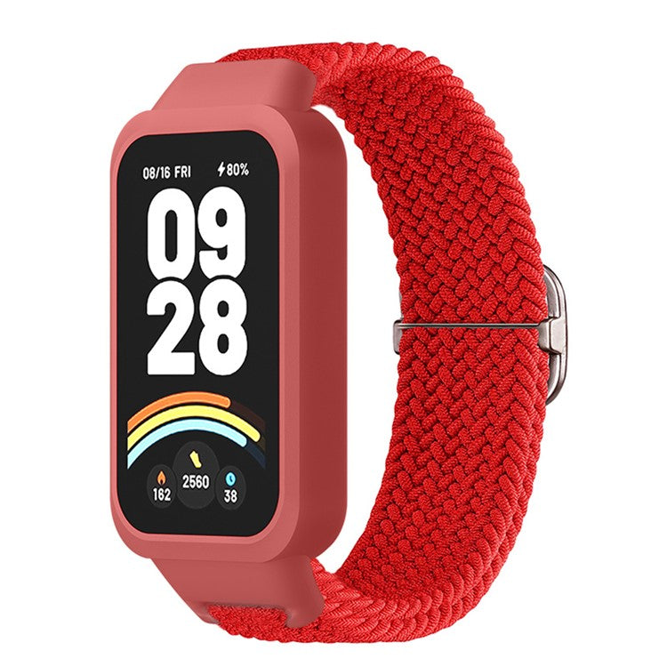 For Xiaomi Smart Band 9 Active / Redmi Band 3 Woven Nylon Strap Snap-On Case Watch Band - Red