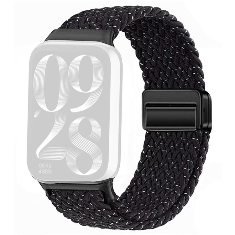 Watch Strap For Xiaomi Smart Band 9 Pro / Band 8 Pro / Redmi Watch 5 / Watch 4 Magnetic Stretchy Nylon Woven Band - Starry Black + Black Buckle