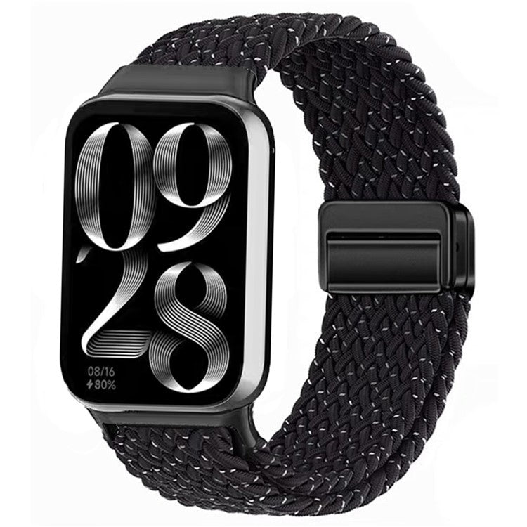 Watch Strap For Xiaomi Smart Band 9 Pro / Band 8 Pro / Redmi Watch 5 / Watch 4 Magnetic Stretchy Nylon Woven Band - Starry Black + Black Buckle
