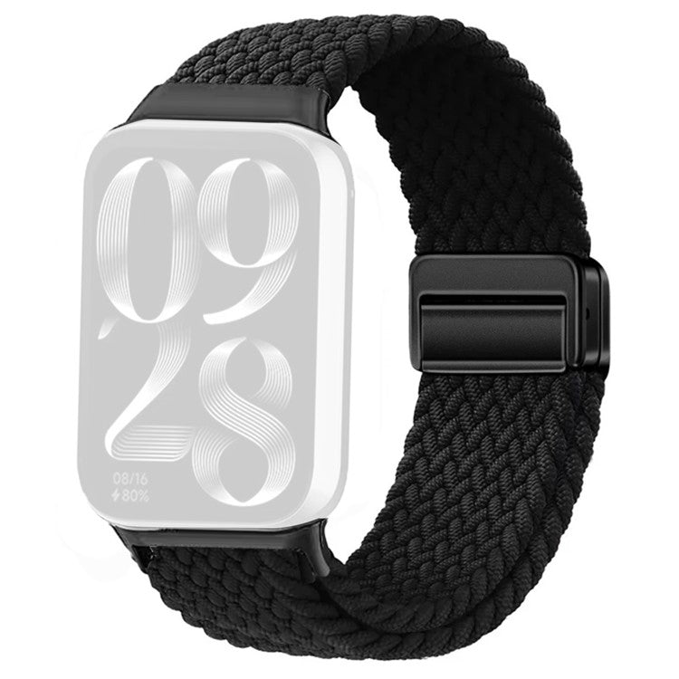 Watch Strap For Xiaomi Smart Band 9 Pro / Band 8 Pro / Redmi Watch 5 / Watch 4 Magnetic Stretchy Nylon Woven Band - Black + Black Buckle