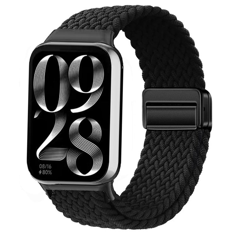 Watch Strap For Xiaomi Smart Band 9 Pro / Band 8 Pro / Redmi Watch 5 / Watch 4 Magnetic Stretchy Nylon Woven Band - Black + Black Buckle