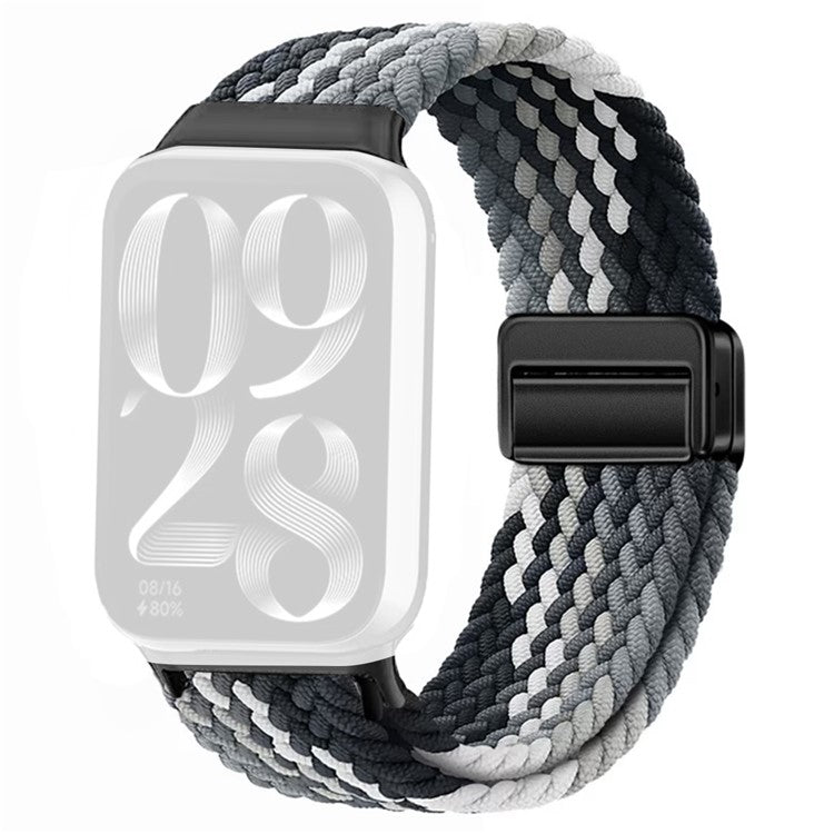Watch Strap For Xiaomi Smart Band 9 Pro / Band 8 Pro / Redmi Watch 5 / Watch 4 Magnetic Stretchy Nylon Woven Band - Gradient Black + Black Buckle)