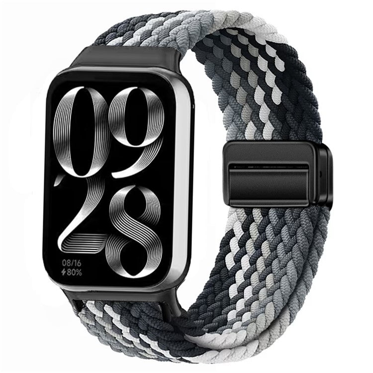 Watch Strap For Xiaomi Smart Band 9 Pro / Band 8 Pro / Redmi Watch 5 / Watch 4 Magnetic Stretchy Nylon Woven Band - Gradient Black + Black Buckle)