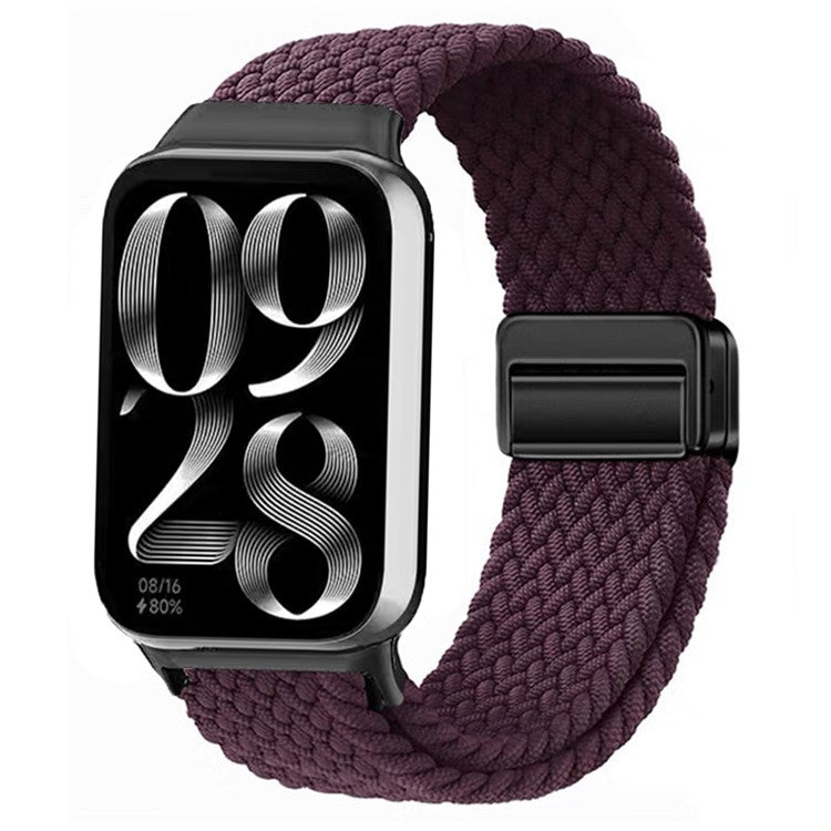 Watch Strap For Xiaomi Smart Band 9 Pro / Band 8 Pro / Redmi Watch 5 / Watch 4 Magnetic Stretchy Nylon Woven Band - Dark Purple + Black Buckle