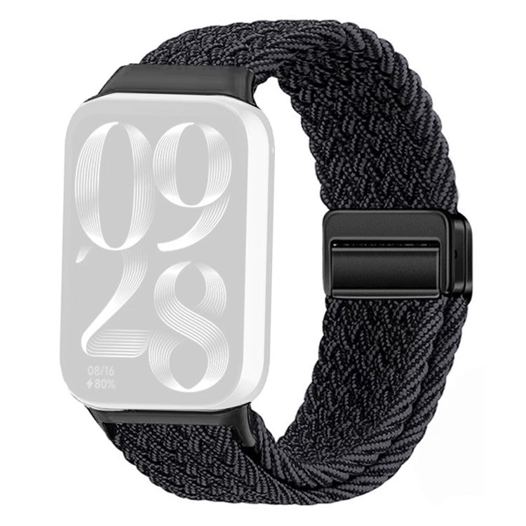 Watch Strap For Xiaomi Smart Band 9 Pro / Band 8 Pro / Redmi Watch 5 / Watch 4 Magnetic Stretchy Nylon Woven Band - Metallic Black + Black Buckle)