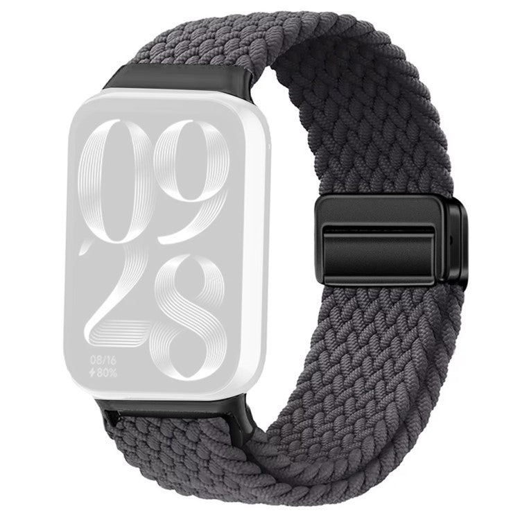Watch Strap For Xiaomi Smart Band 9 Pro / Band 8 Pro / Redmi Watch 5 / Watch 4 Magnetic Stretchy Nylon Woven Band - Space Grey + Black Buckle