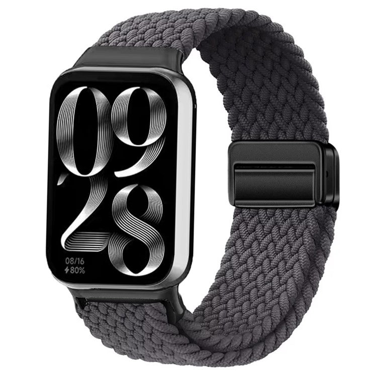 Watch Strap For Xiaomi Smart Band 9 Pro / Band 8 Pro / Redmi Watch 5 / Watch 4 Magnetic Stretchy Nylon Woven Band - Space Grey + Black Buckle