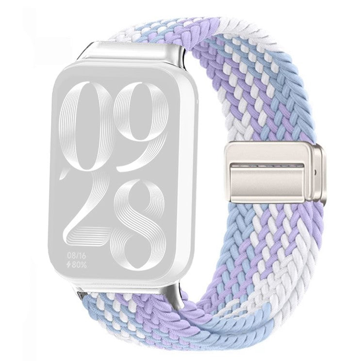 Watch Strap For Xiaomi Smart Band 9 Pro / Band 8 Pro / Redmi Watch 5 / Watch 4 Magnetic Stretchy Nylon Woven Band - Violet Purple + Starlight Buckle
