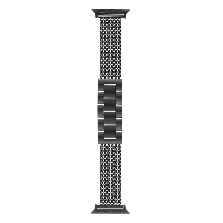 Metal Strap For Apple Watch Series 10 Ultra 9 8 7 SE 6 5 4 3 2 1 46mm 49mm 45mm 44mm 42mm , 6-Link Chain Stainless Steel Watch Band - Black