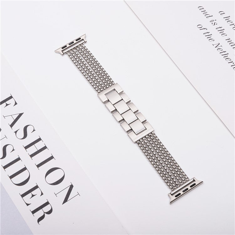 Metal Strap For Apple Watch Series 10 Ultra 9 8 7 SE 6 5 4 3 2 1 46mm 49mm 45mm 44mm 42mm , 6-Link Chain Stainless Steel Watch Band - Silver