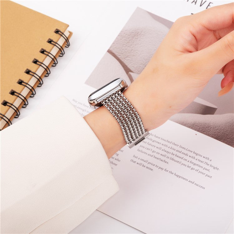 Metal Strap For Apple Watch Series 10 Ultra 9 8 7 SE 6 5 4 3 2 1 46mm 49mm 45mm 44mm 42mm , 6-Link Chain Stainless Steel Watch Band - Silver