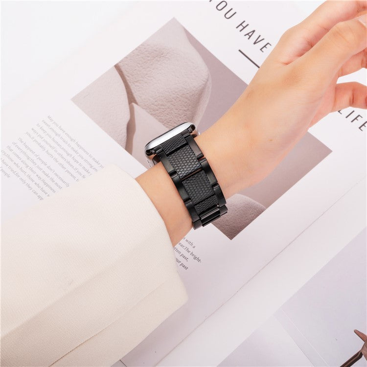 3-Bead Watch Strap for Apple Watch Series 10 Ultra 9 8 7 SE 6 5 4 3 2 1 46mm 49mm 45mm 44mm 42mm Stainless Steel Wrist Band - Black