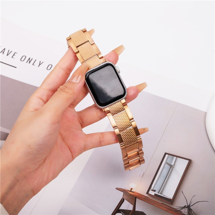 3-Bead Watch Strap for Apple Watch Series 10 Ultra 9 8 7 SE 6 5 4 3 2 1 46mm 49mm 45mm 44mm 42mm Stainless Steel Wrist Band - Rose Gold