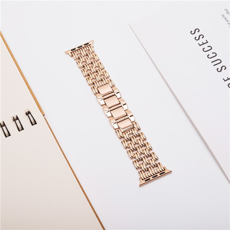 5-Bead Stripe Watch Strap for Apple Watch Series 10 Ultra 9 8 7 SE 6 5 4 3 2 1 46mm 49mm 45mm 44mm 42mm Stainless Steel Wrist Band - Rose Gold