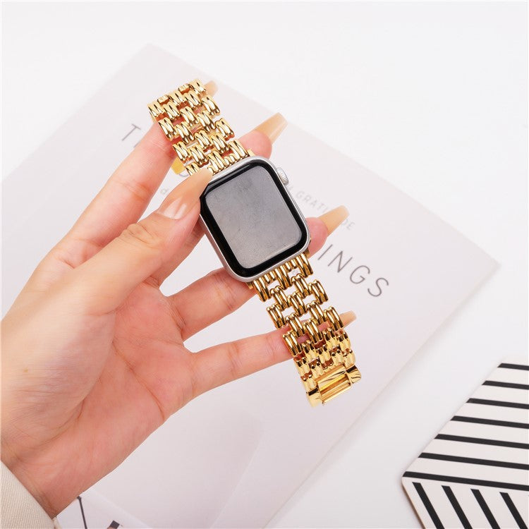 5-Bead Stripe Watch Strap for Apple Watch Series 10 Ultra 9 8 7 SE 6 5 4 3 2 1 46mm 49mm 45mm 44mm 42mm Stainless Steel Wrist Band - Rose Gold