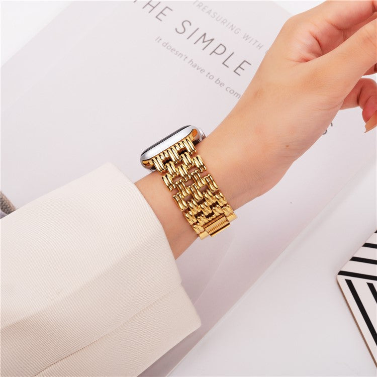 5-Bead Stripe Watch Strap for Apple Watch Series 10 Ultra 9 8 7 SE 6 5 4 3 2 1 46mm 49mm 45mm 44mm 42mm Stainless Steel Wrist Band - Rose Gold