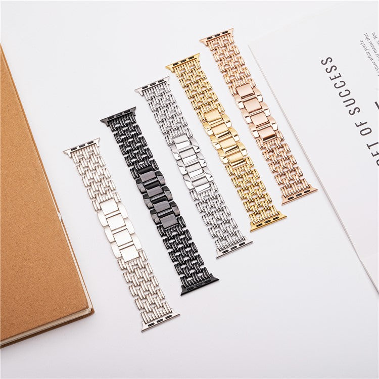 5-Bead Stripe Watch Strap for Apple Watch Series 10 Ultra 9 8 7 SE 6 5 4 3 2 1 46mm 49mm 45mm 44mm 42mm Stainless Steel Wrist Band - Rose Gold