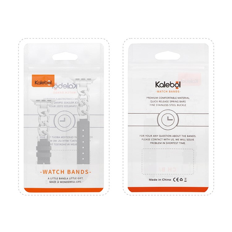 KALEBOL Replacement Strap for Apple Watch Series 10 9 8 7 SE 6 5 4 3 2 1 42mm 41mm 40mm 38mm Leather Chain Watch Band - Pink / Rose Gold