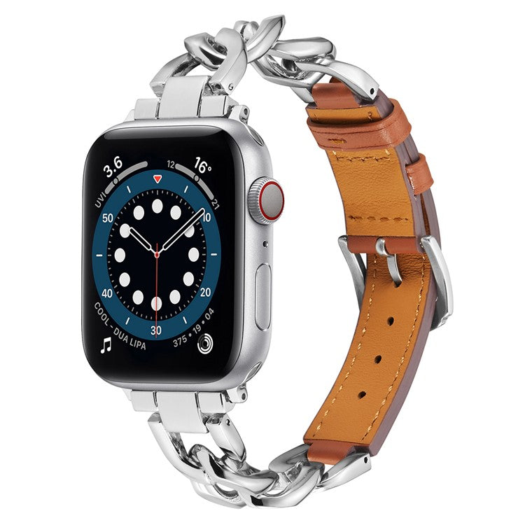 KALEBOL Replacement Strap for Apple Watch Series 10 9 8 7 SE 6 5 4 3 2 1 42mm 41mm 40mm 38mm Leather Chain Watch Band - Brown