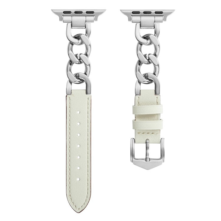 KALEBOL Leather Chain Strap for Apple Watch Series 10 Ultra 9 8 7 SE 6 5 4 3 2 1 46mm 49mm 45mm 44mm 42mm Watch Band - White