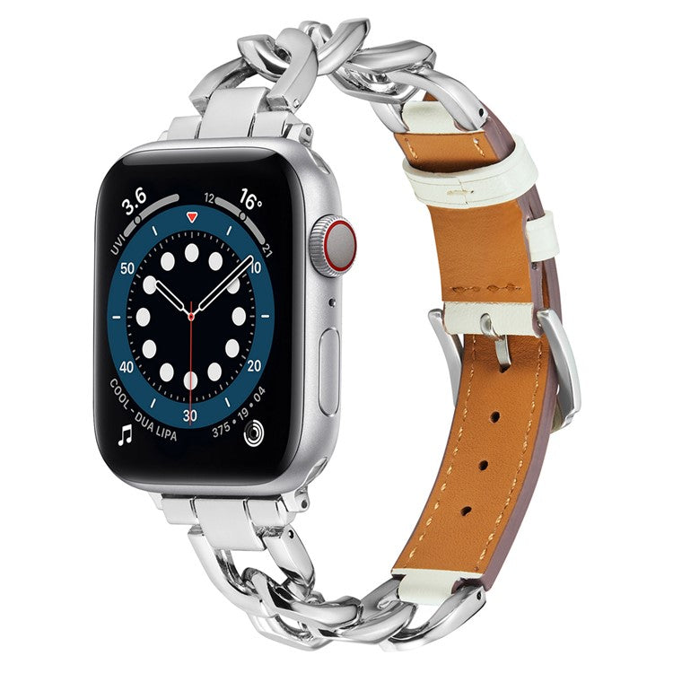 KALEBOL Leather Chain Strap for Apple Watch Series 10 Ultra 9 8 7 SE 6 5 4 3 2 1 46mm 49mm 45mm 44mm 42mm Watch Band - White