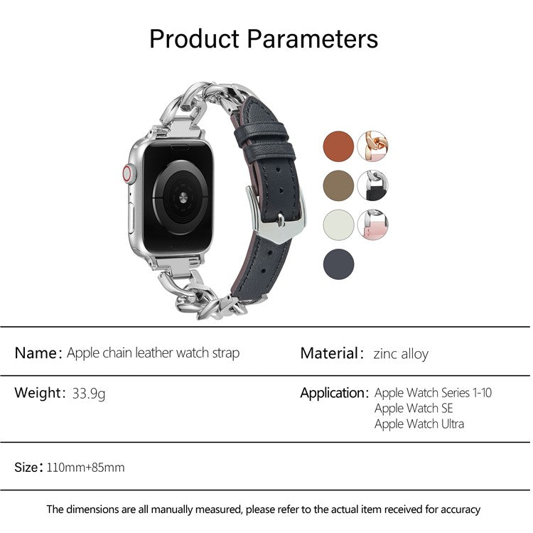 KALEBOL Leather Chain Strap for Apple Watch Series 10 Ultra 9 8 7 SE 6 5 4 3 2 1 46mm 49mm 45mm 44mm 42mm Watch Band - Pink / Silver