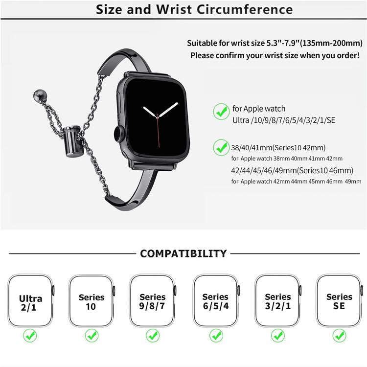 KALEBOL T Shaped Strap for Apple Watch Series 10 9 8 7 SE 6 5 4 3 2 1 42mm 41mm 40mm 38mm Zinc Alloy Watch Band - Black