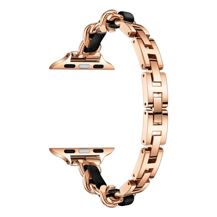 KALEBOL Single Row Beaded Strap for Apple Watch Series 10 9 8 7 SE 6 5 4 3 2 1 42mm 41mm 40mm 38mm Zinc Alloy Watchband - Rose Gold / Black