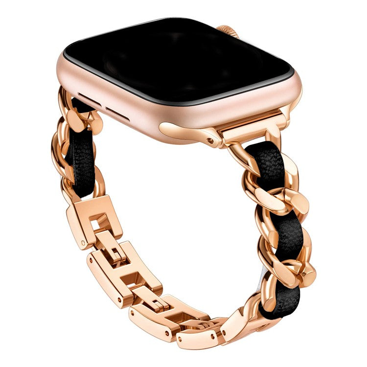 KALEBOL Single Row Beaded Strap for Apple Watch Series 10 9 8 7 SE 6 5 4 3 2 1 42mm 41mm 40mm 38mm Zinc Alloy Watchband - Rose Gold / Black