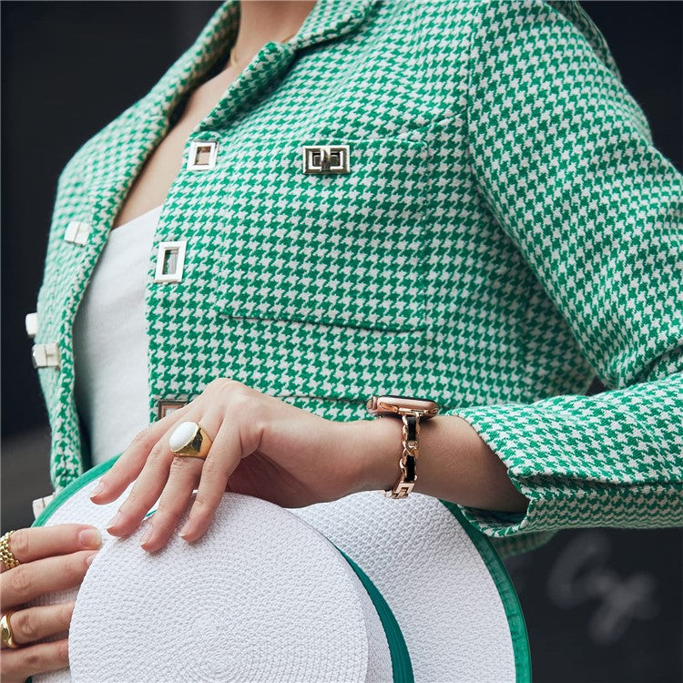 KALEBOL Single Row Beaded Strap for Apple Watch Series 10 9 8 7 SE 6 5 4 3 2 1 42mm 41mm 40mm 38mm Zinc Alloy Watchband - Rose Gold / Black