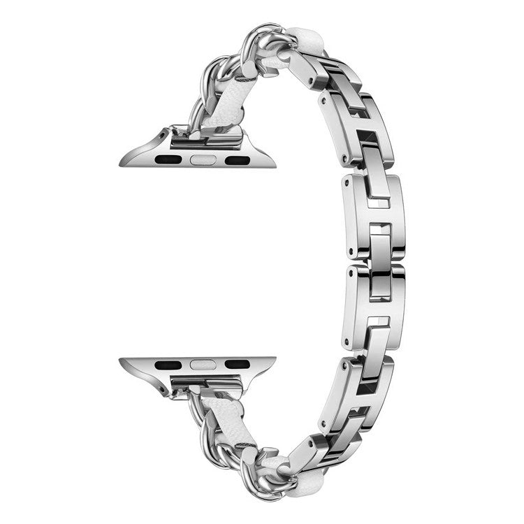 KALEBOL Single Row Beaded Strap for Apple Watch Series 10 9 8 7 SE 6 5 4 3 2 1 42mm 41mm 40mm 38mm Zinc Alloy Watchband - Silver / White