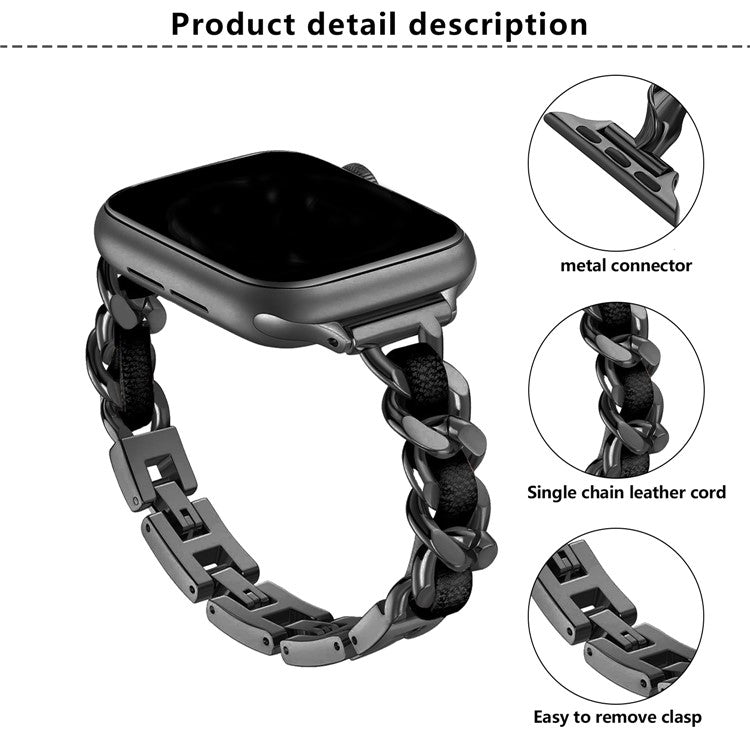 KALEBOL Single Row Beaded Strap for Apple Watch Series 10 9 8 7 SE 6 5 4 3 2 1 42mm 41mm 40mm 38mm Zinc Alloy Watchband - Silver / White