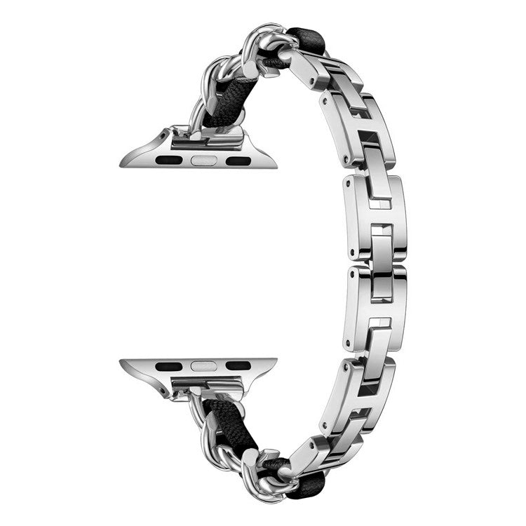 KALEBOL Single Row Beaded Strap for Apple Watch Series 10 9 8 7 SE 6 5 4 3 2 1 42mm 41mm 40mm 38mm Zinc Alloy Watchband - Silver / Black