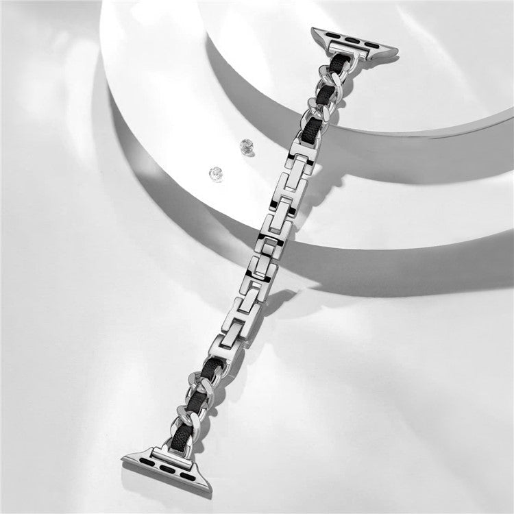 KALEBOL Single Row Beaded Strap for Apple Watch Series 10 9 8 7 SE 6 5 4 3 2 1 42mm 41mm 40mm 38mm Zinc Alloy Watchband - Silver / Black