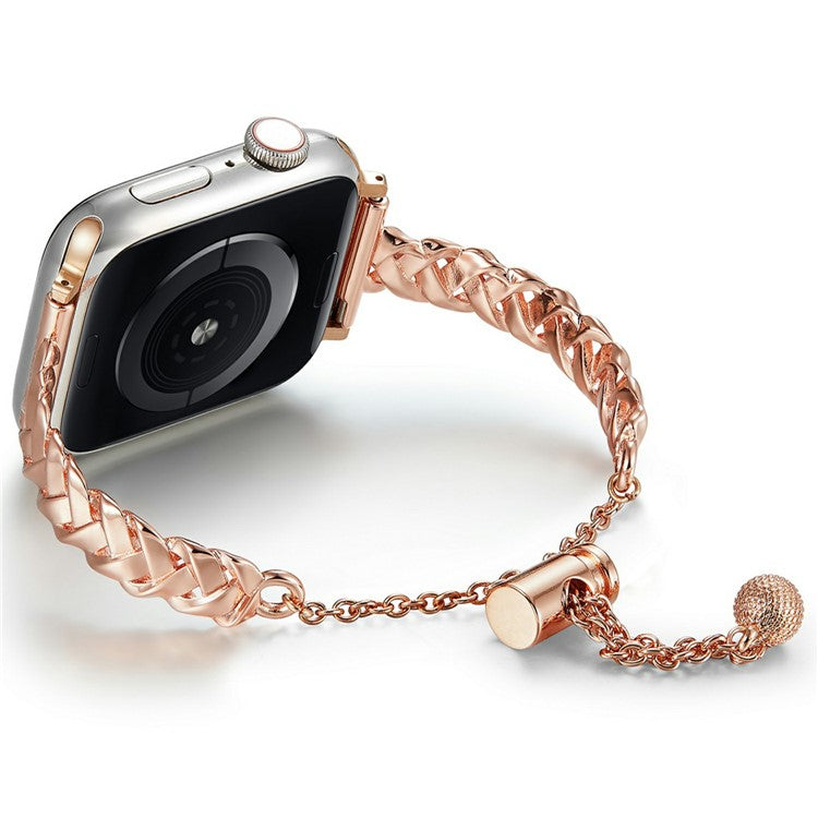 KALEBOL X-Shape Watch Band for Apple Watch Series 10 9 8 7 SE 6 5 4 3 2 1 42mm 41mm 40mm 38mm Zinc Alloy Glossy Strap - Rose Gold