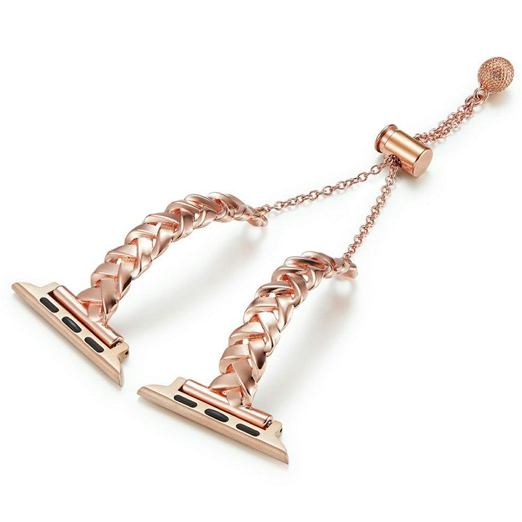 KALEBOL X-Shape Watch Band for Apple Watch Series 10 9 8 7 SE 6 5 4 3 2 1 42mm 41mm 40mm 38mm Zinc Alloy Glossy Strap - Rose Gold