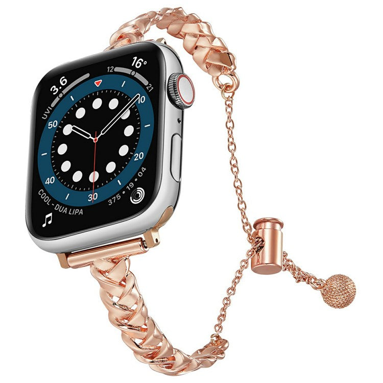 KALEBOL X-Shape Watch Band for Apple Watch Series 10 9 8 7 SE 6 5 4 3 2 1 42mm 41mm 40mm 38mm Zinc Alloy Glossy Strap - Rose Gold