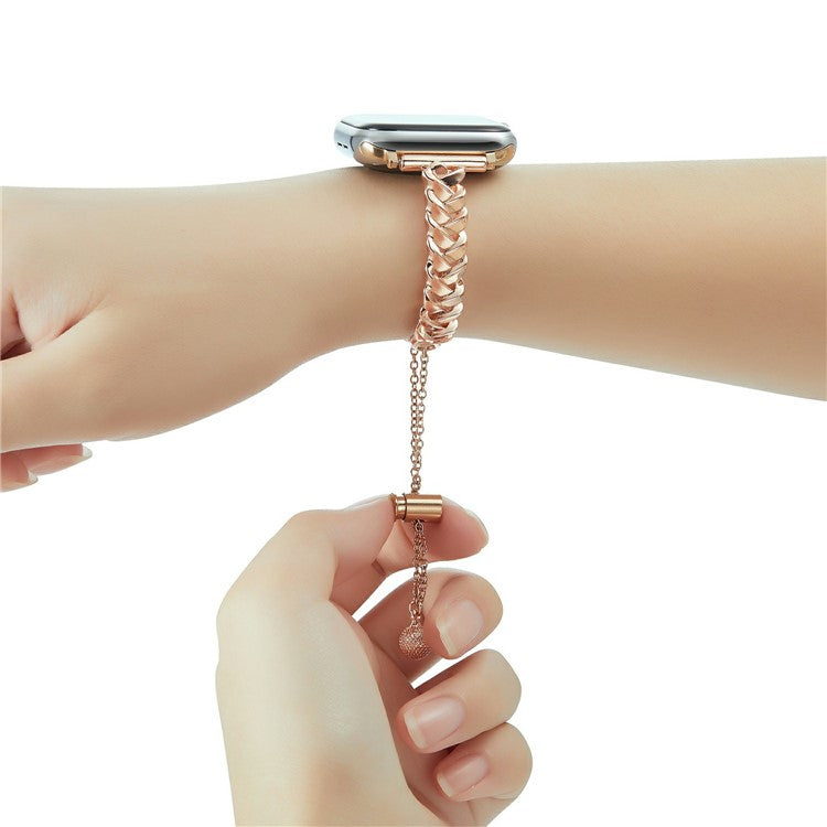 KALEBOL X-Shape Watch Band for Apple Watch Series 10 9 8 7 SE 6 5 4 3 2 1 42mm 41mm 40mm 38mm Zinc Alloy Glossy Strap - Rose Gold