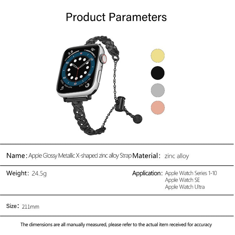 KALEBOL X-Shape Watch Band for Apple Watch Series 10 9 8 7 SE 6 5 4 3 2 1 42mm 41mm 40mm 38mm Zinc Alloy Glossy Strap - Rose Gold