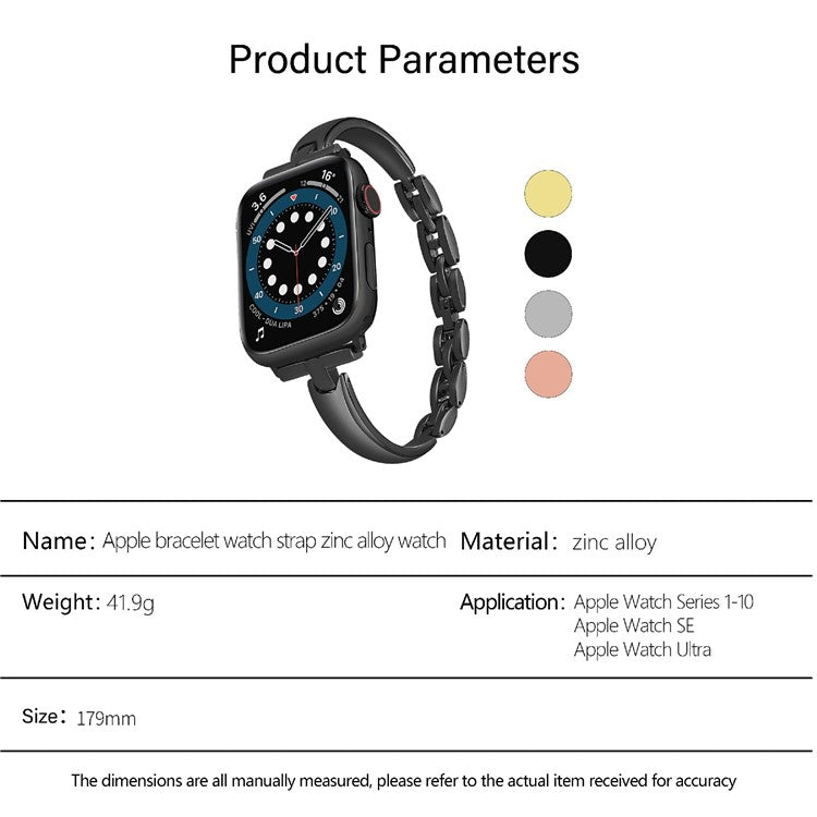 KALEBOL Watch Band Bracelet for Apple Watch Series 10 9 8 7 SE 6 5 4 3 2 1 42mm 41mm 40mm 38mm Zinc Alloy Wrist Strap - Silver