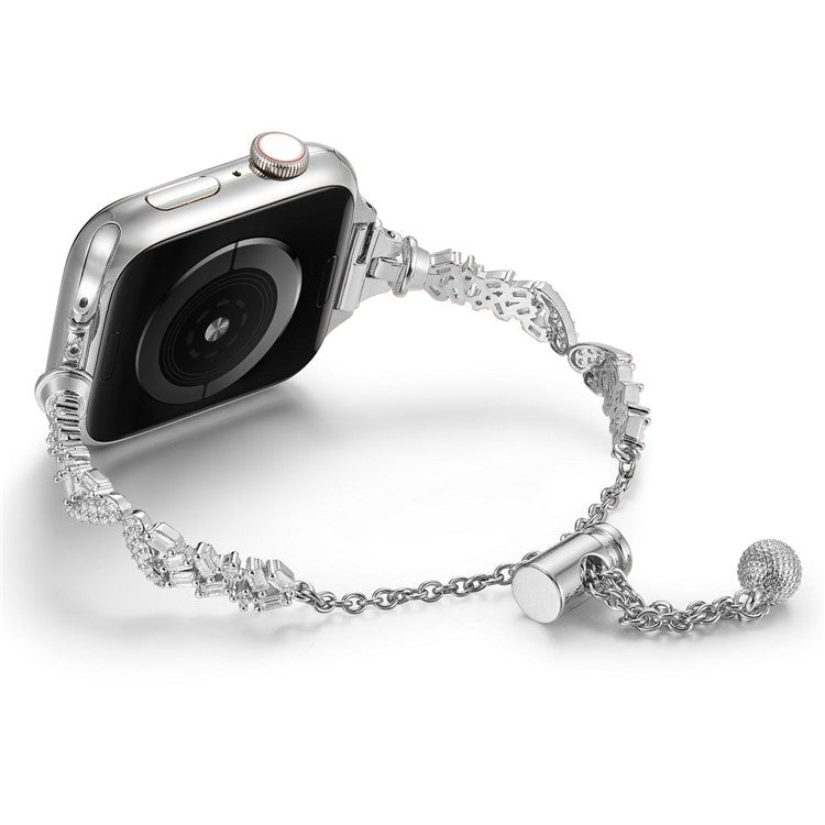 KALEBOL Rhinestone Watch Band for Apple Watch Series 10 9 8 7 SE 6 5 4 3 2 1 42mm 41mm 40mm 38mm Angel Wings Zinc Alloy Strap - Silver